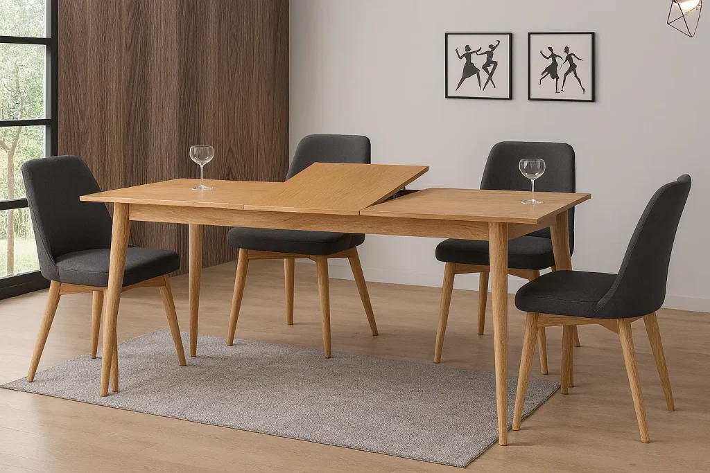 Comedor moderno con mesa extensible de madera